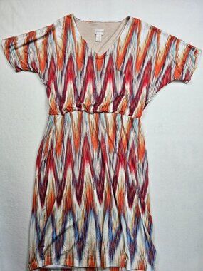 Chicos Summer Chevron Print V-Neck Short Sleeve Dress Size 0 XS